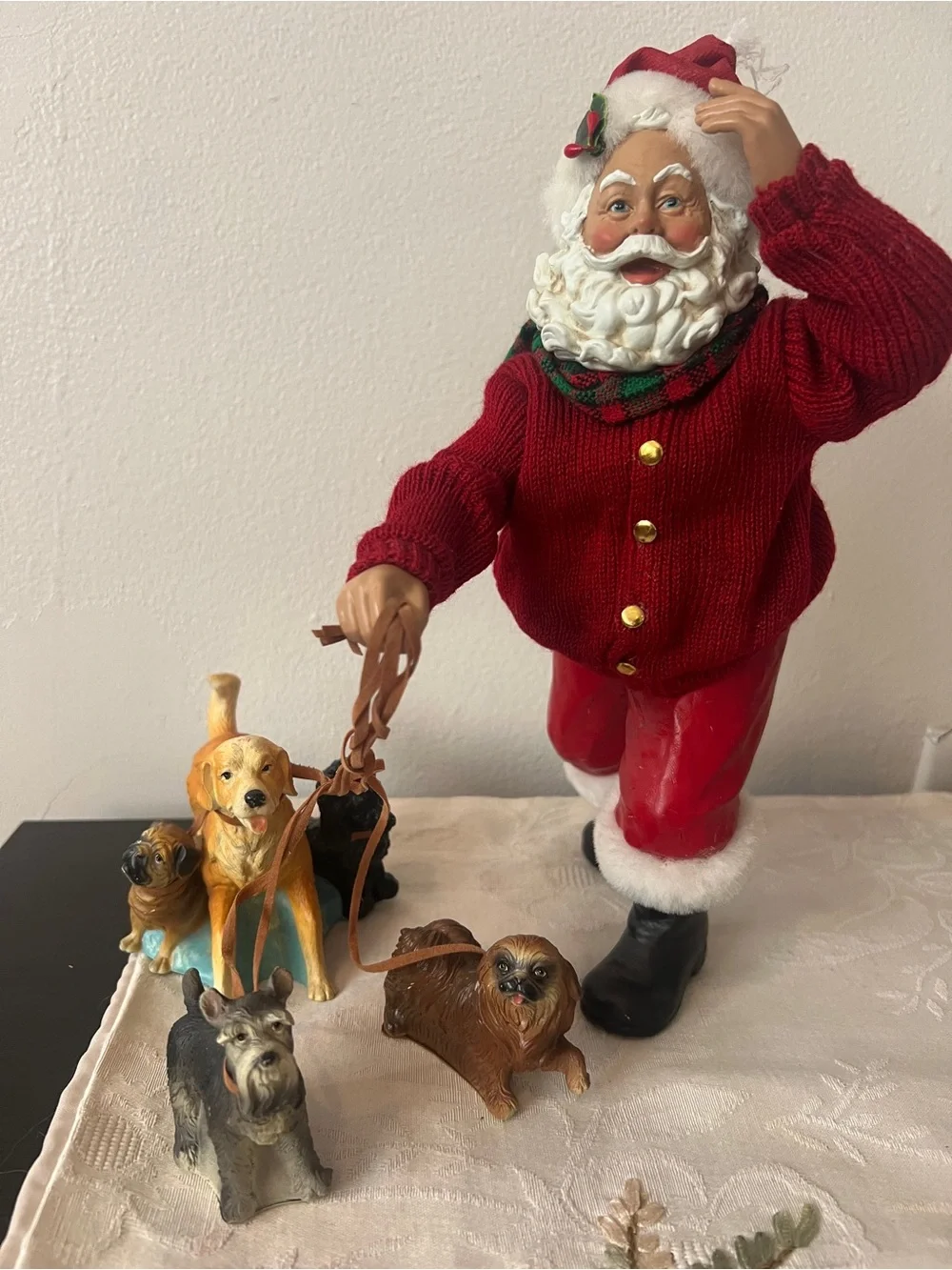 Dog Walking Santa Claus Figurine Decor